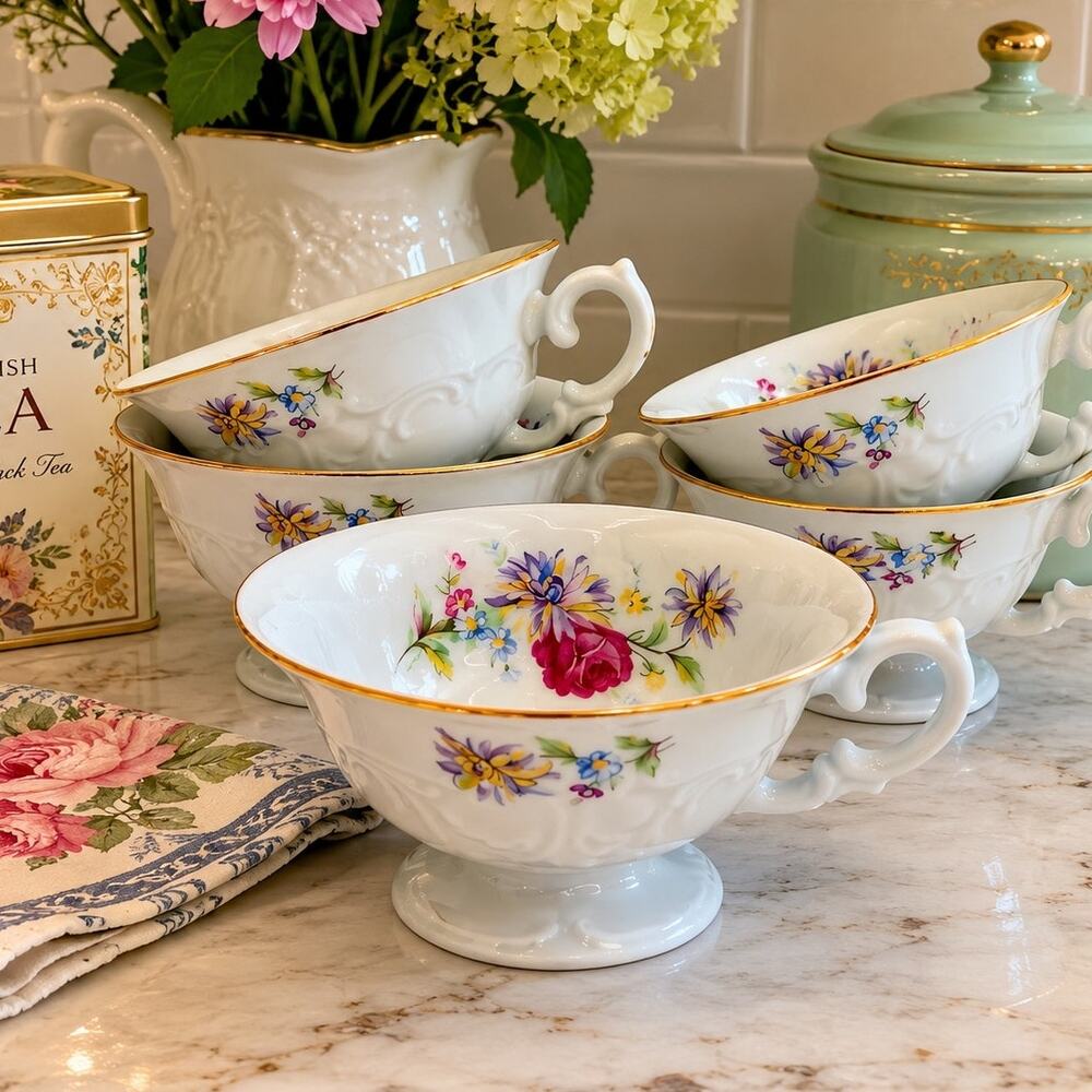 1950's Wawal Poland Rose Garden Teacups 5 pc.